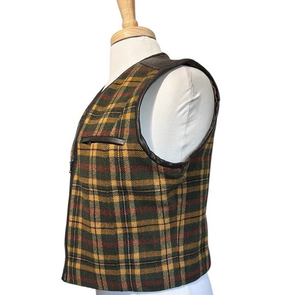 Vintage 90s Petite Sophisticate Mustard Yellow Green Tartan Plaid Wool Vest 12 - Picture 3 of 6